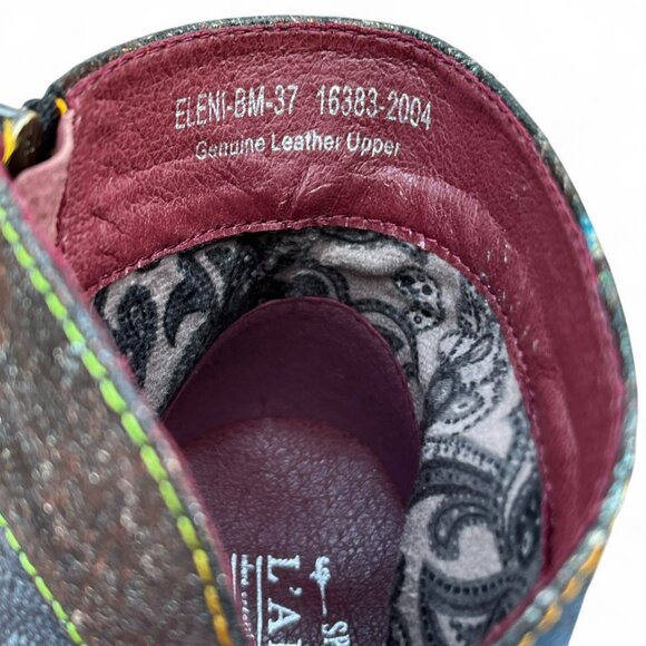 L'ARTISTE SPRING STEP Eleni Black Metallic Embossed Leather Bootie size 37EU - Picture 8 of 13